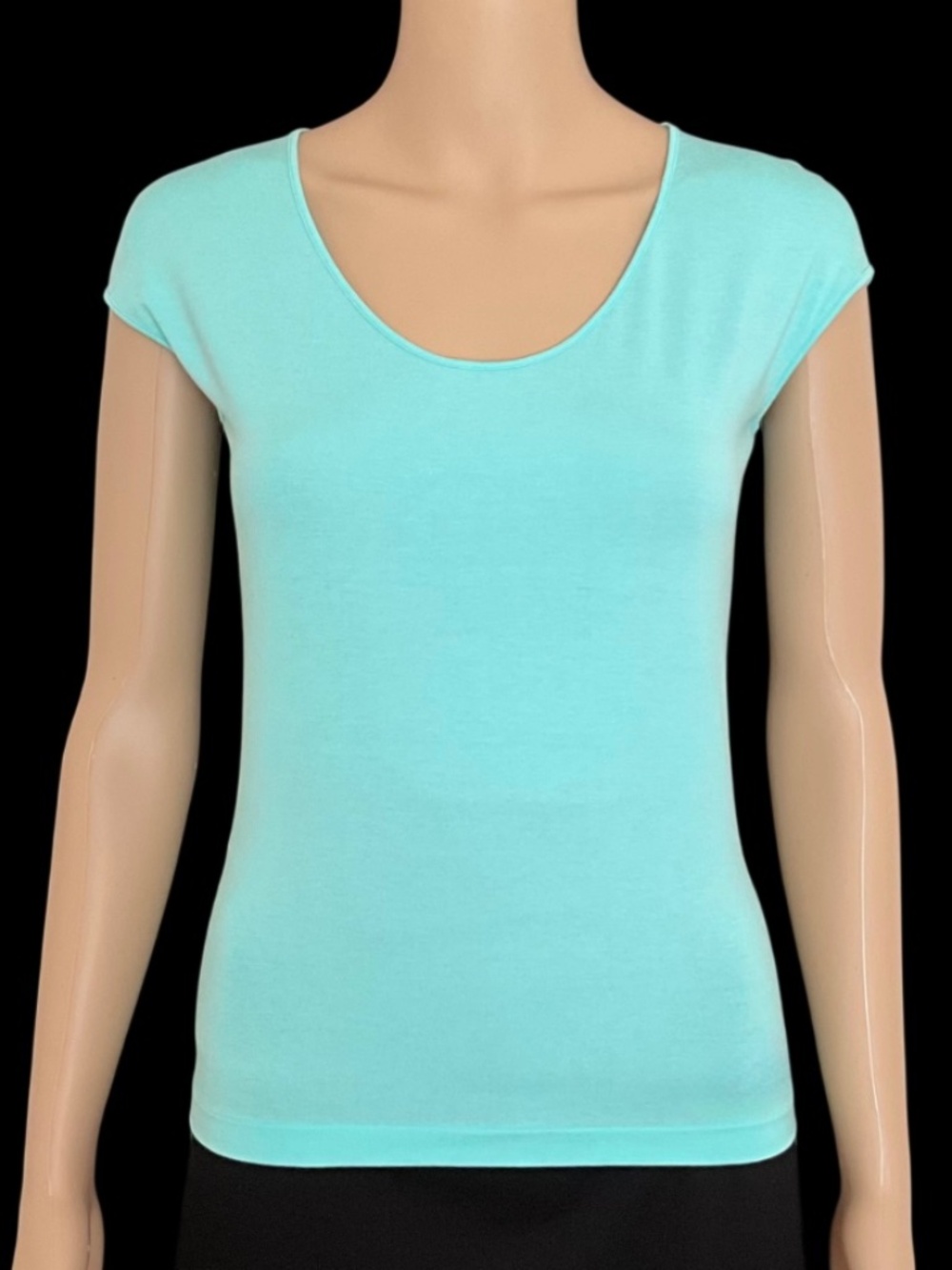 Turquoise Silk Blend Scoop Neck Top Cap Sleeve Made in Italy Size M